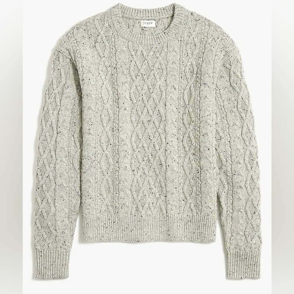 J. Crew Factory Womens Light Gray Fisherman Cable Knit Sweater L